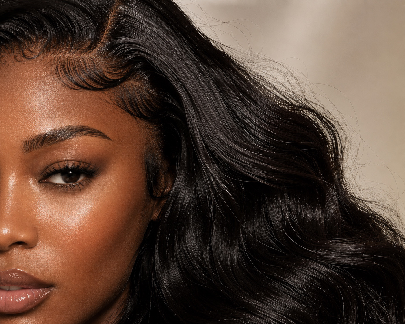 AA WIGS — 1B Natural Black body wave wig, editorial portrait